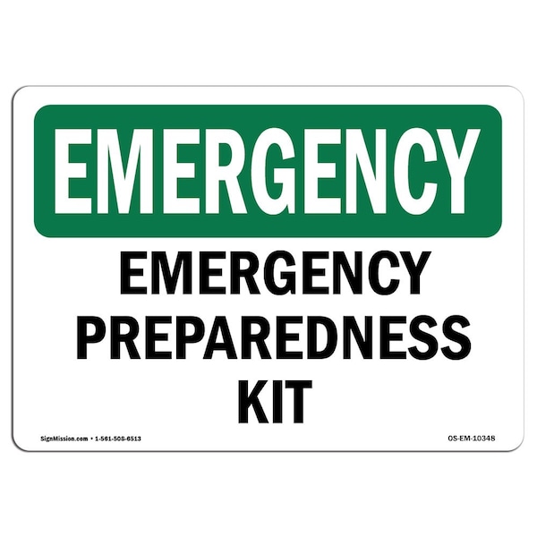 Safety Sign, OSHA EMERGENCY, 7" Height, Aluminum, Preparedness Kit, Landscape